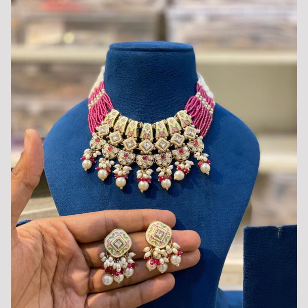 Hira Collection Elegant Kundan And Meenakari Pearl Choker Necklace Set