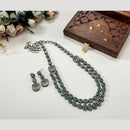 Hira Collections Antique Finish Monalisa Stone Dual Layer Long Necklace Set