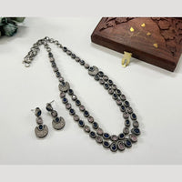 Hira Collections Antique Finish Monalisa Stone Dual Layer Long Necklace Set