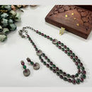 Hira Collections Antique Finish Monalisa Stone Dual Layer Long Necklace Set