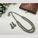 Hira Collections Antique Finish Monalisa Stone Dual Layer Long Necklace Set