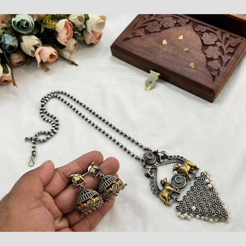 Hira Collections Traditional Long Necklace Set with Monalisa Stones For Special Occassions