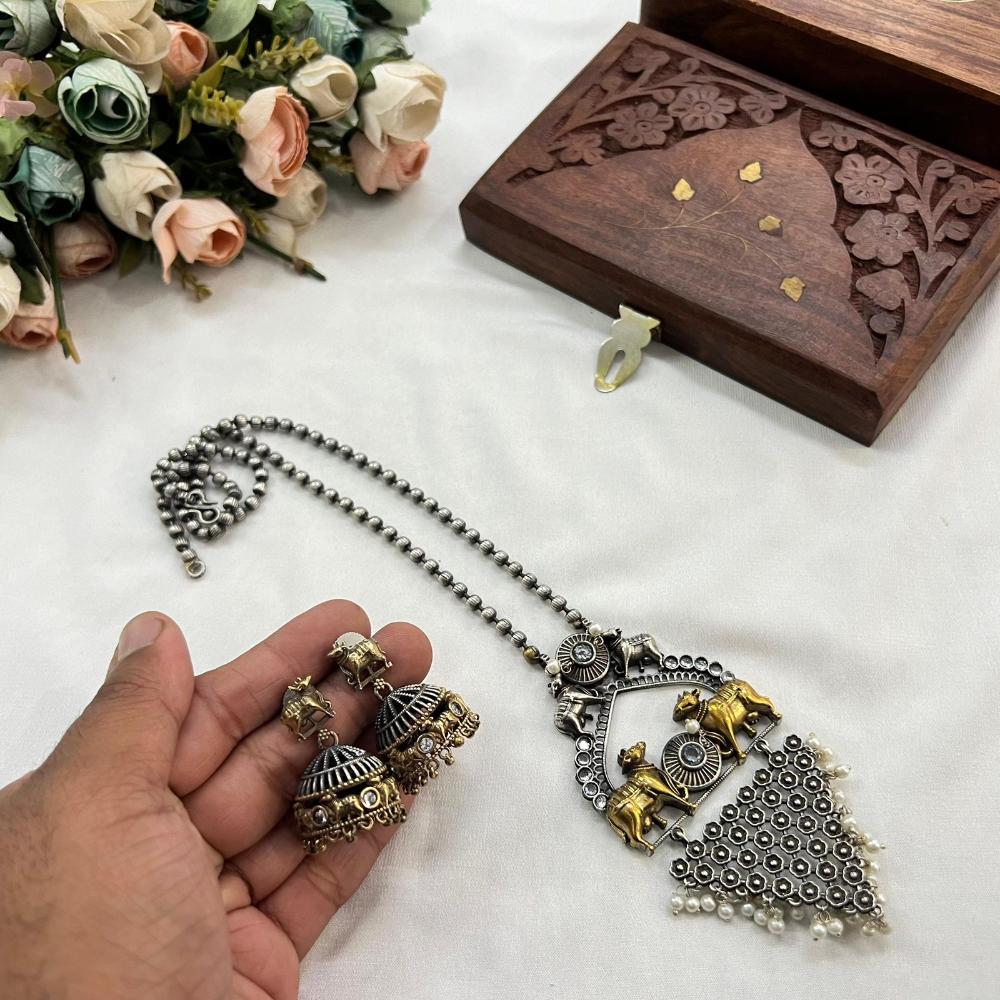 Hira Collections Traditional Long Necklace Set with Monalisa Stones For Special Occassions