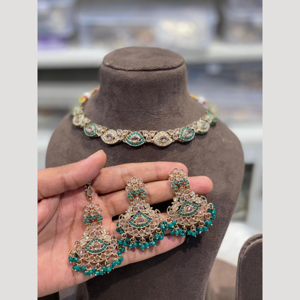 Hira Collections Sparkling Crystal & Beads Necklace Set for Festive Functions & Special Events