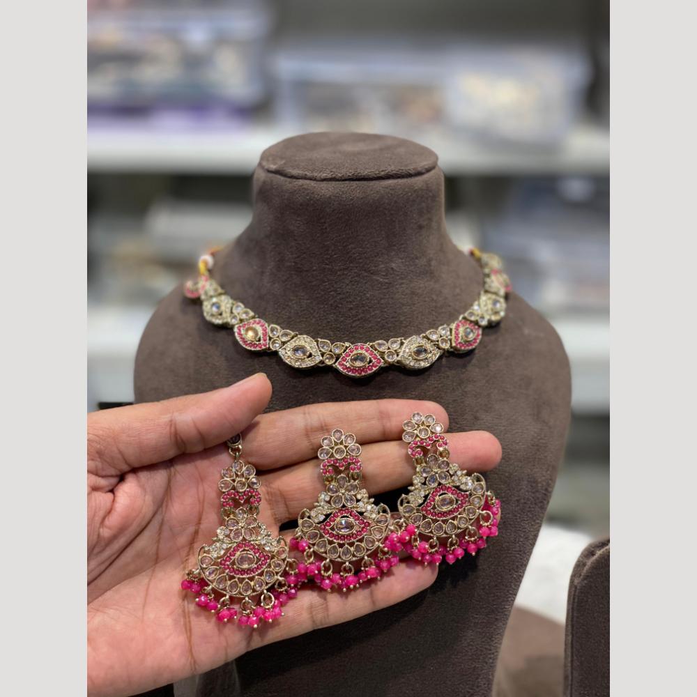 Hira Collections Sparkling Crystal & Beads Necklace Set for Festive Functions & Special Events
