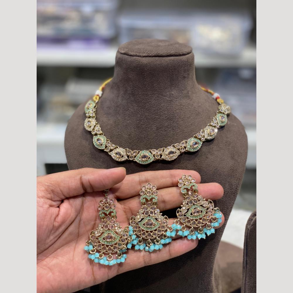 Hira Collections Sparkling Crystal & Beads Necklace Set for Festive Functions & Special Events