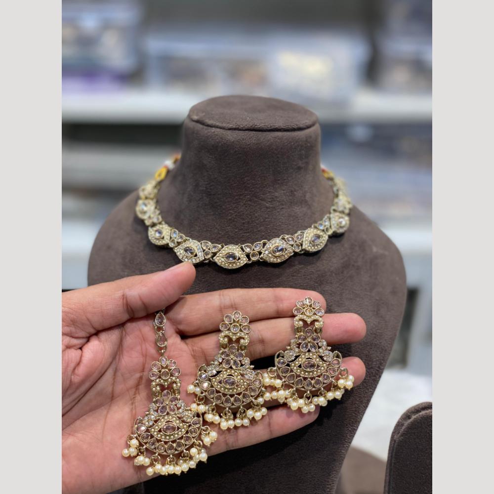 Hira Collections Sparkling Crystal & Beads Necklace Set for Festive Functions & Special Events