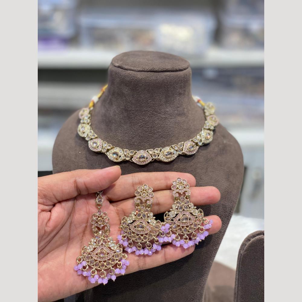 Hira Collections Sparkling Crystal & Beads Necklace Set for Festive Functions & Special Events