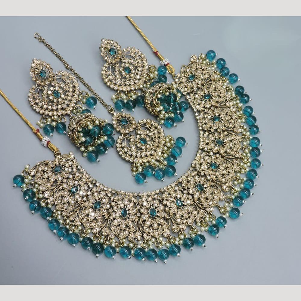 Hira Collections Sparkling Austrian& Beads Necklace Set for Festive Functions & Special Events