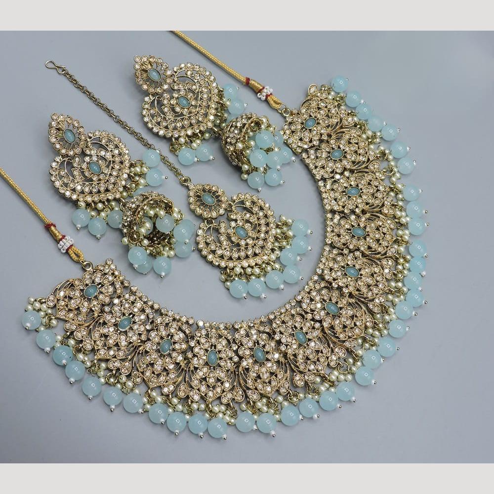 Hira Collections Sparkling Austrian& Beads Necklace Set for Festive Functions & Special Events