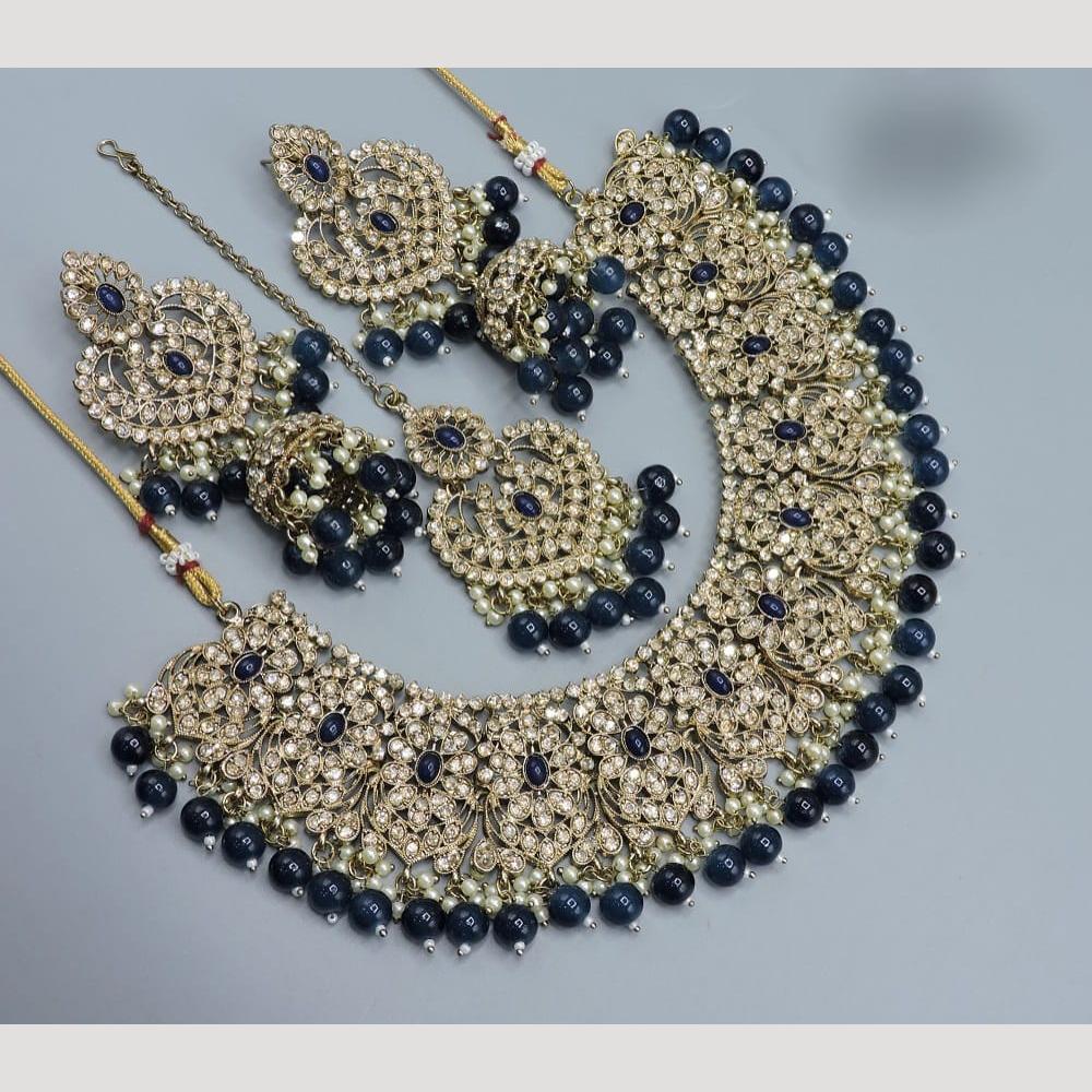 Hira Collections Sparkling Austrian& Beads Necklace Set for Festive Functions & Special Events
