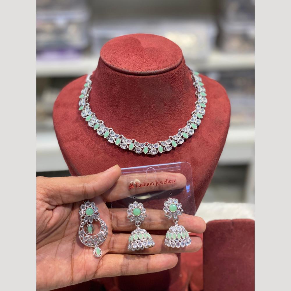 Hira Collections Sparkling Rodium Plated Crystal stone Necklace Set for Festive Functions