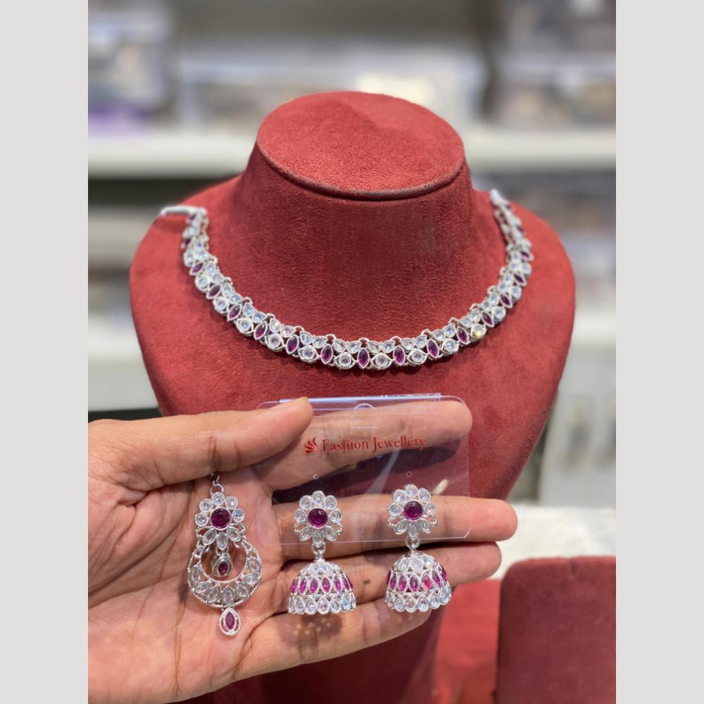Hira Collections Sparkling Rodium Plated Crystal stone Necklace Set for Festive Functions