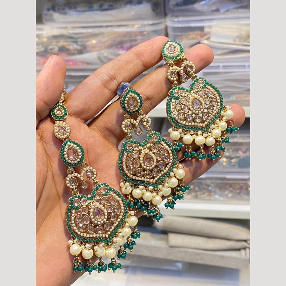 Hira Collections Designer Crystal Stone & Beads Earrings With Maangtikka for Every Occasion