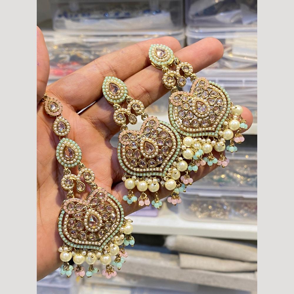 Hira Collections Designer Crystal Stone & Beads Earrings With Maangtikka for Every Occasion