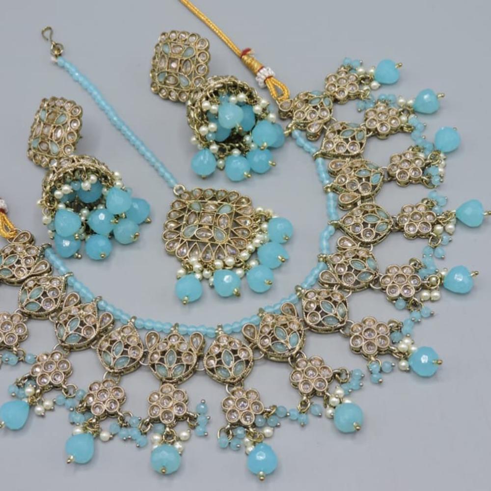 Hira Collections Designer Crystal Stone & Beads Necklace set Perfect for Weddings Celebrations