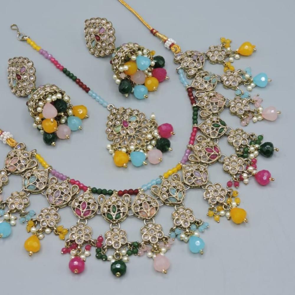 Hira Collections Designer Crystal Stone & Beads Necklace set Perfect for Weddings Celebrations