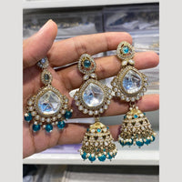 Hira Collections Sparkling Crystal Stone & Beads Earrings With Maangtikka