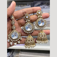 Hira Collections Sparkling Crystal Stone & Beads Earrings With Maangtikka