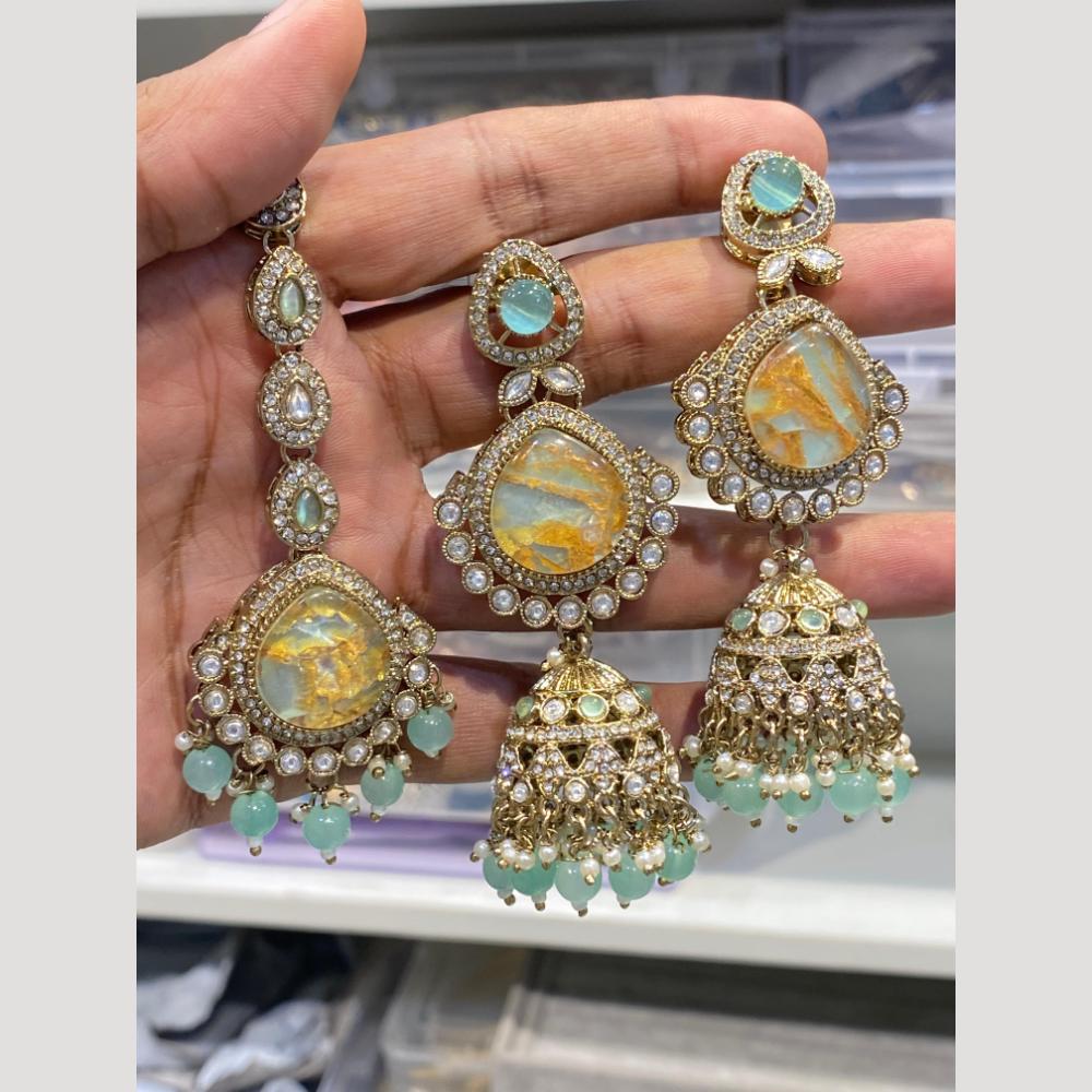 Hira Collections Luxury Razin Stone Earrings with Maangtikka for Every Occasion