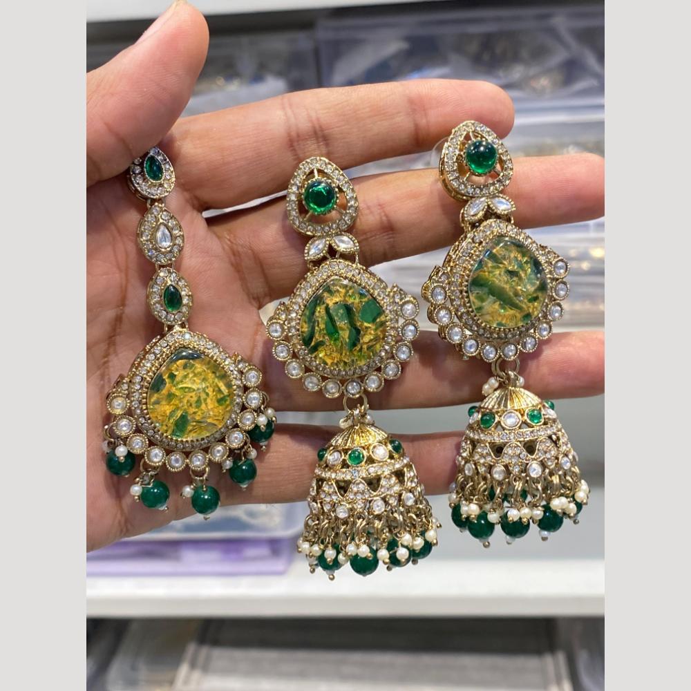 Hira Collections Luxury Razin Stone Earrings with Maangtikka for Every Occasion