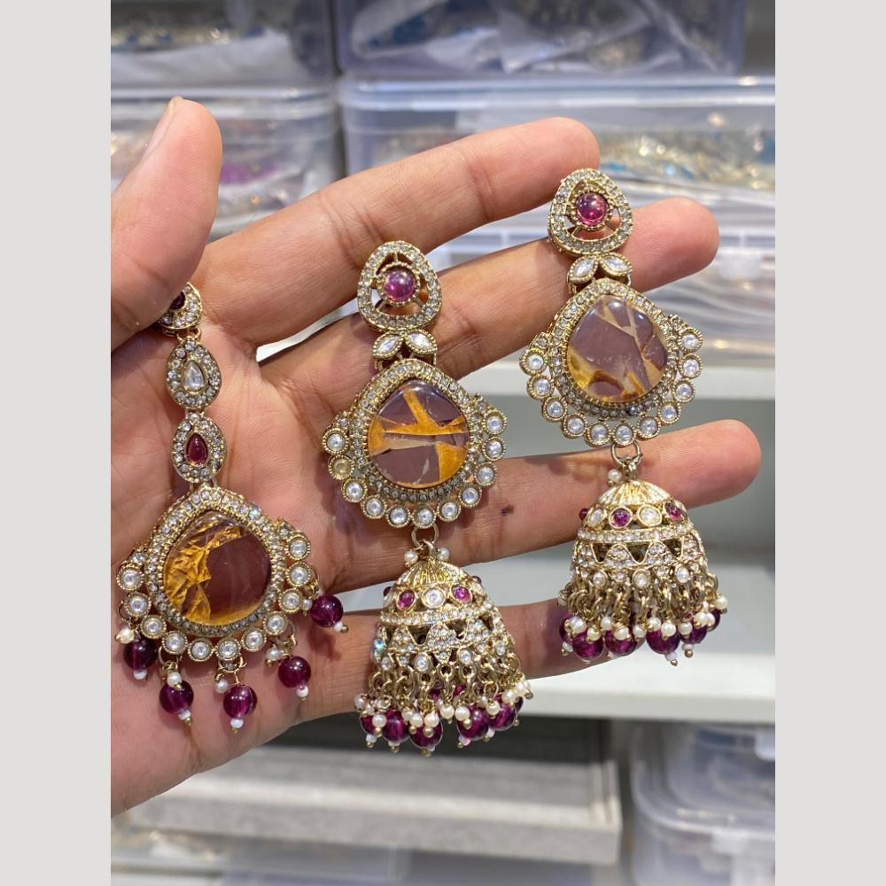 Hira Collections Luxury Razin Stone Earrings with Maangtikka for Every Occasion