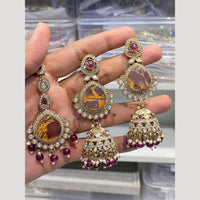 Hira Collections Luxury Razin Stone Earrings with Maangtikka for Every Occasion
