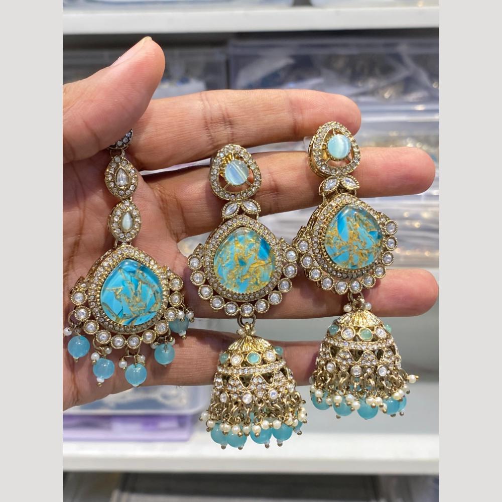 Hira Collections Luxury Razin Stone Earrings with Maangtikka for Every Occasion