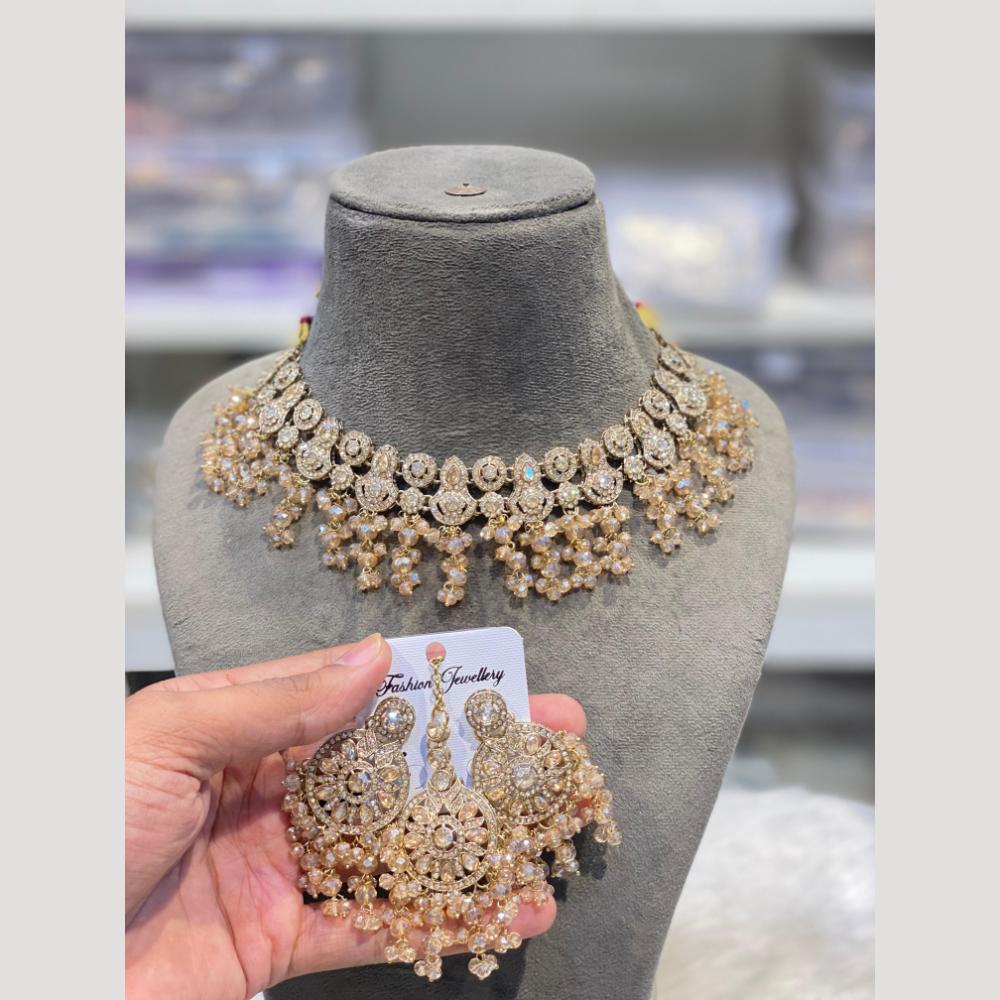 Hira Collections Elegant Crystal Stone Necklace Set with Matching Earrings for Parties & Festive Wear