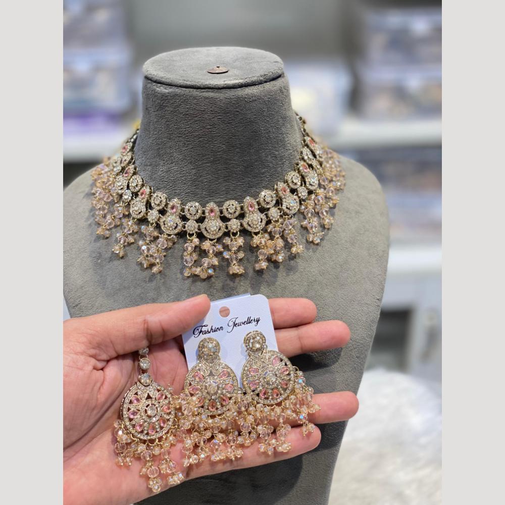 Hira Collections Elegant Crystal Stone Necklace Set with Matching Earrings for Parties & Festive Wear
