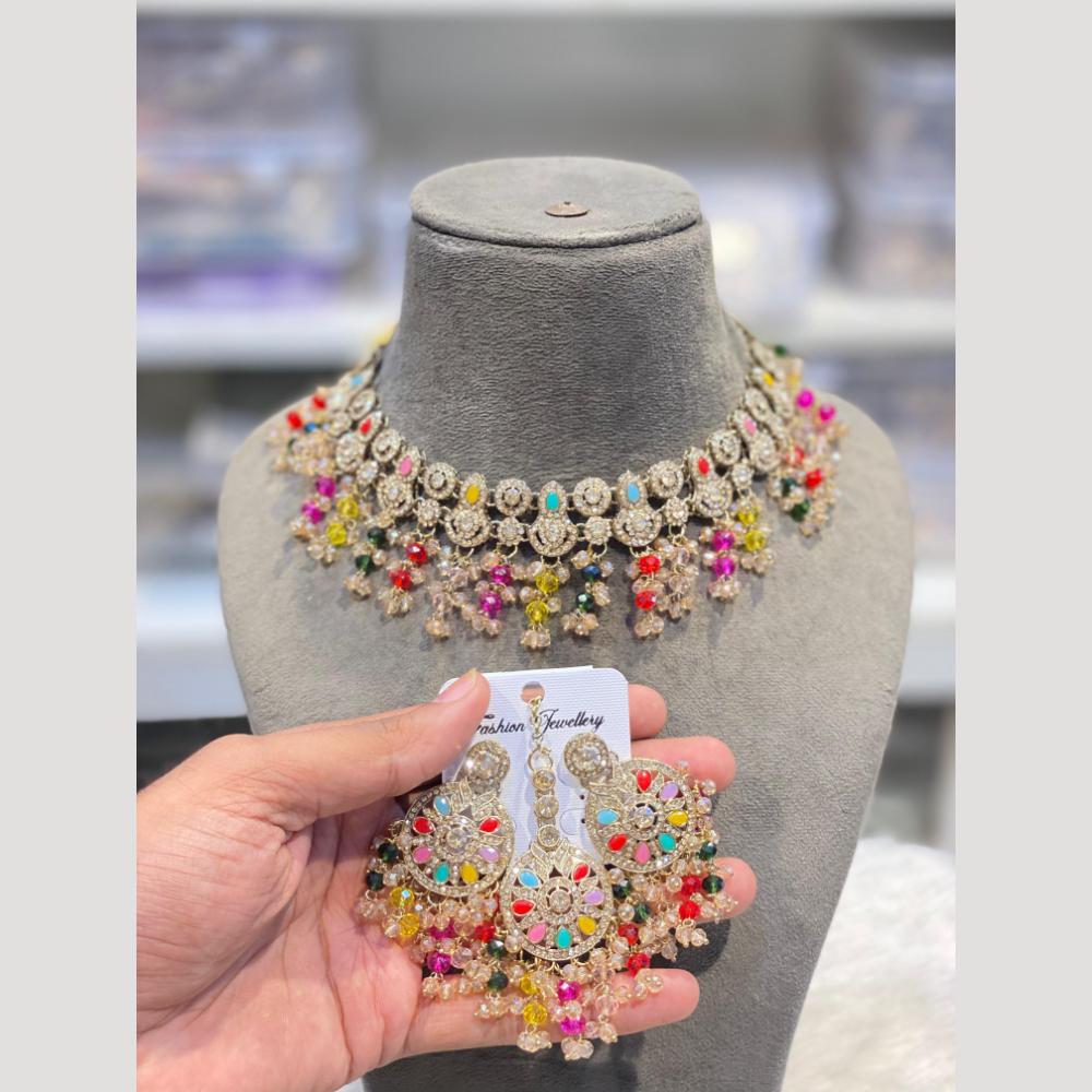 Hira Collections Elegant Crystal Stone Necklace Set with Matching Earrings for Parties & Festive Wear