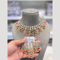 Hira Collections Elegant Crystal Stone Necklace Set with Matching Earrings for Parties & Festive Wear