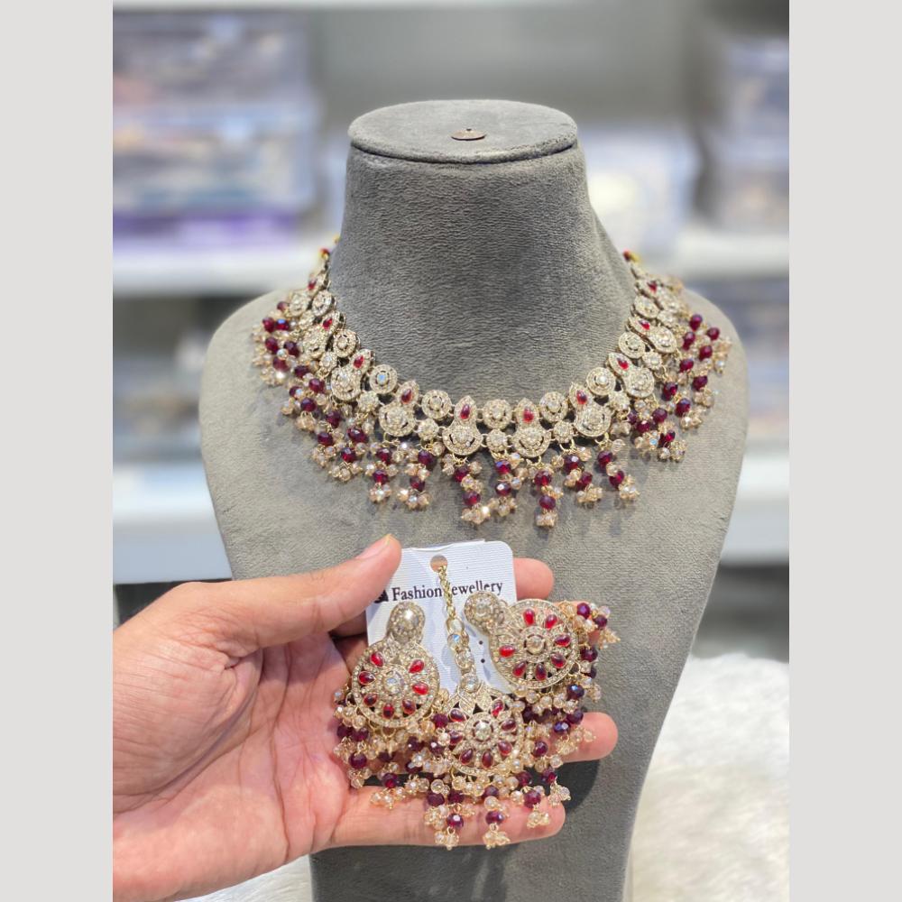 Hira Collections Elegant Crystal Stone Necklace Set with Matching Earrings for Parties & Festive Wear