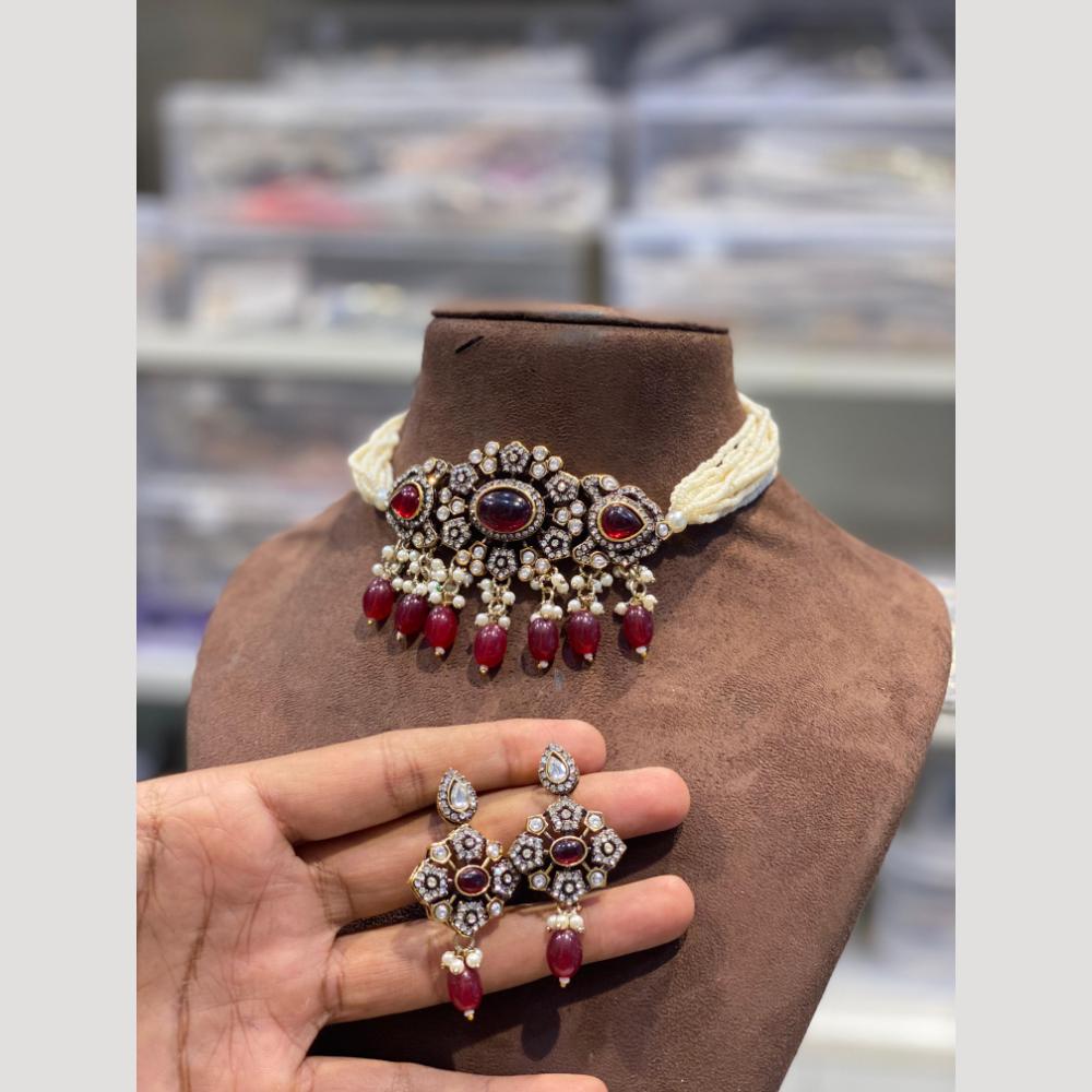 Hira Collections Elegant Kundan And Pearl Choker Necklace Set For Weddings and Festive Wear