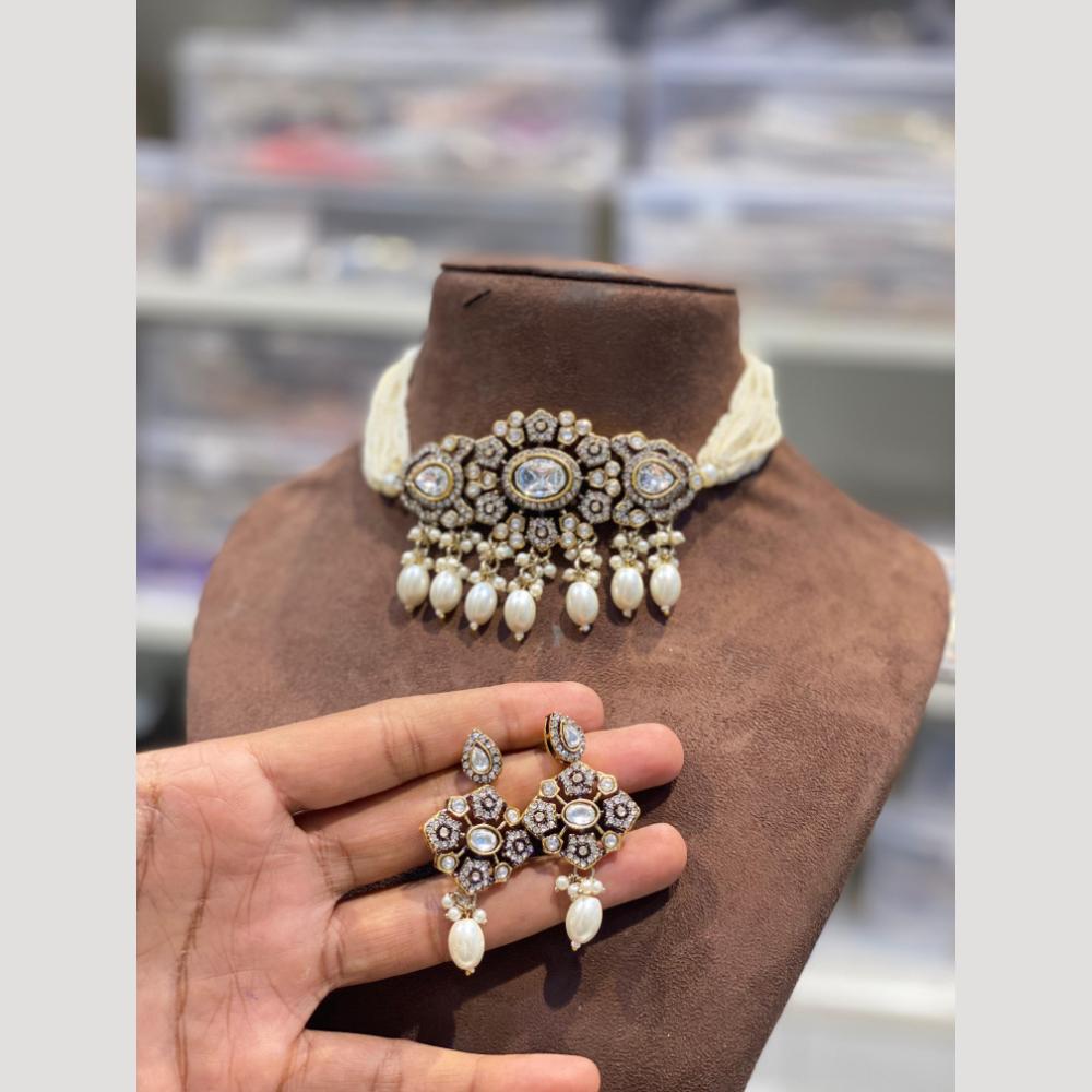 Hira Collections Elegant Kundan And Pearl Choker Necklace Set For Weddings and Festive Wear