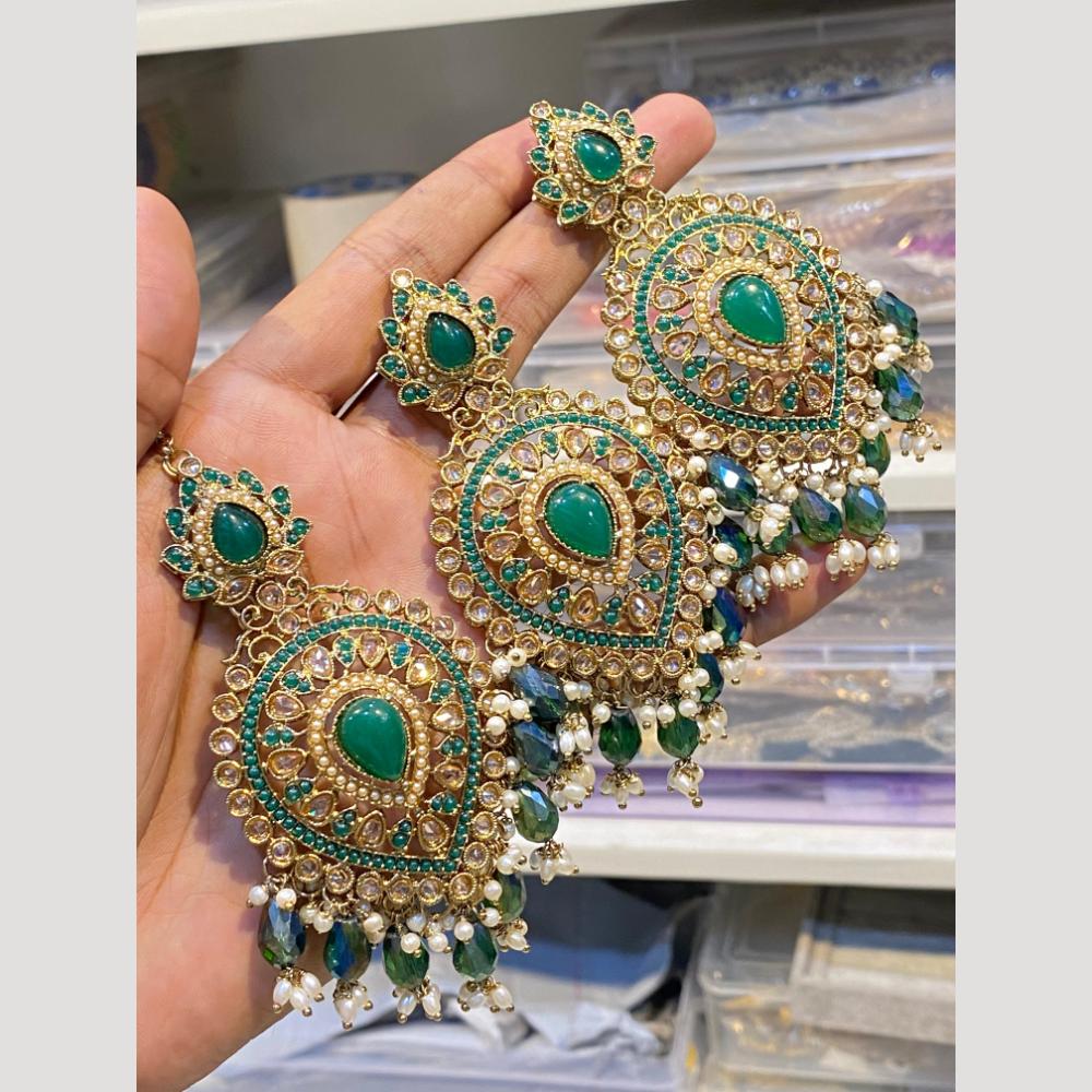 Hira Collections Elegant Crystal Stone Necklace Set with Matching Earrings for Festive Wear