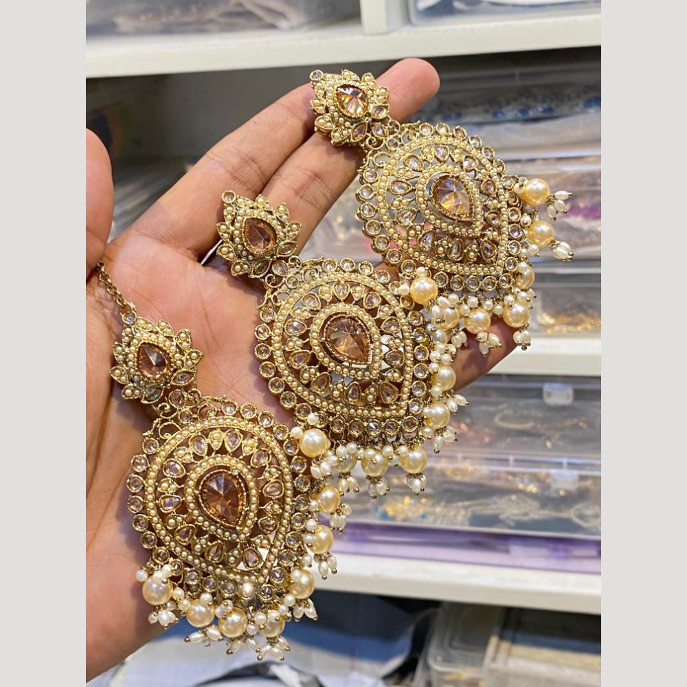 Hira Collections Elegant Crystal Stone Necklace Set with Matching Earrings for Festive Wear