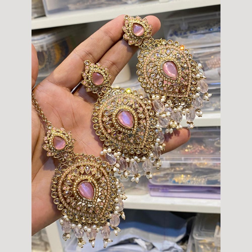 Hira Collections Elegant Crystal Stone Necklace Set with Matching Earrings for Festive Wear