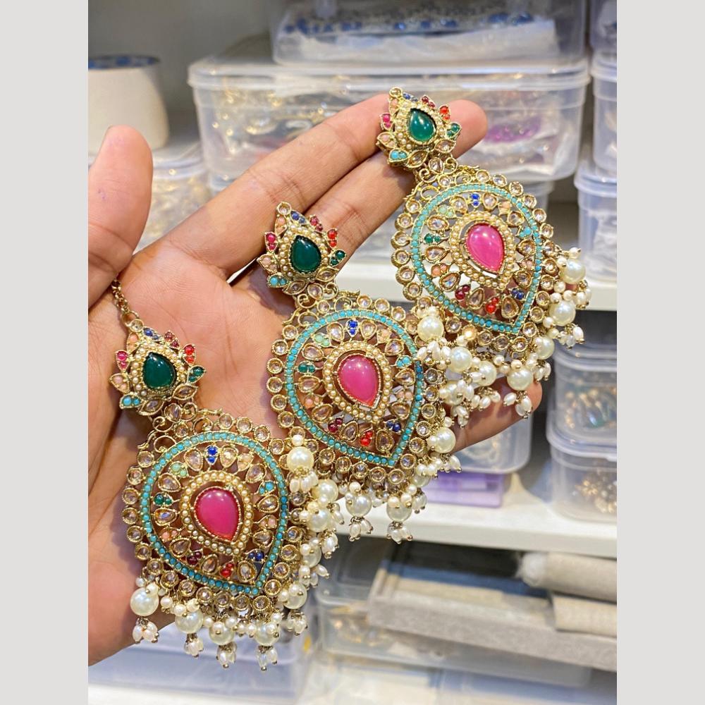 Hira Collections Elegant Crystal Stone Necklace Set with Matching Earrings for Festive Wear
