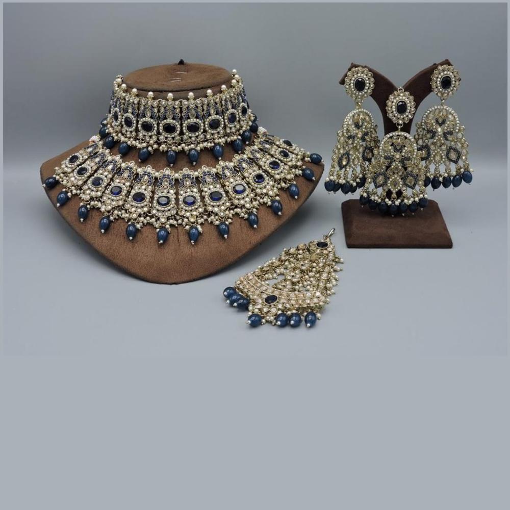 Hira Collections Glittering Allure Kundan And Beads Semi-Bridal Necklace Set