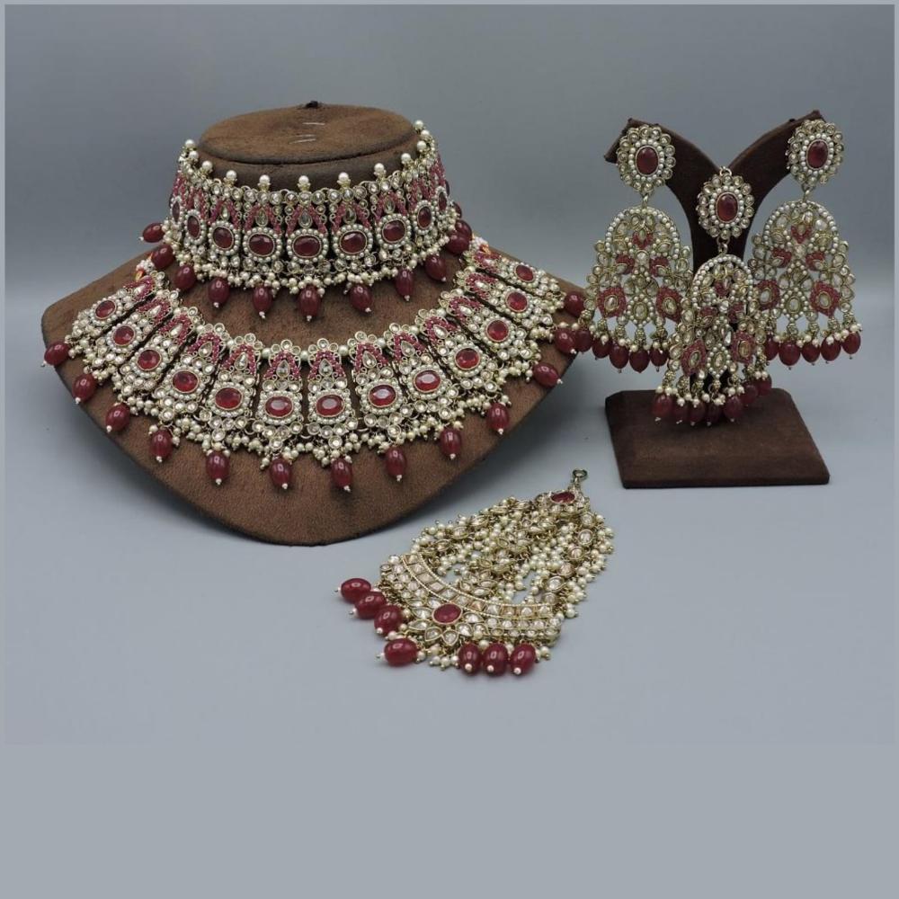 Hira Collections Glittering Allure Kundan And Beads Semi-Bridal Necklace Set
