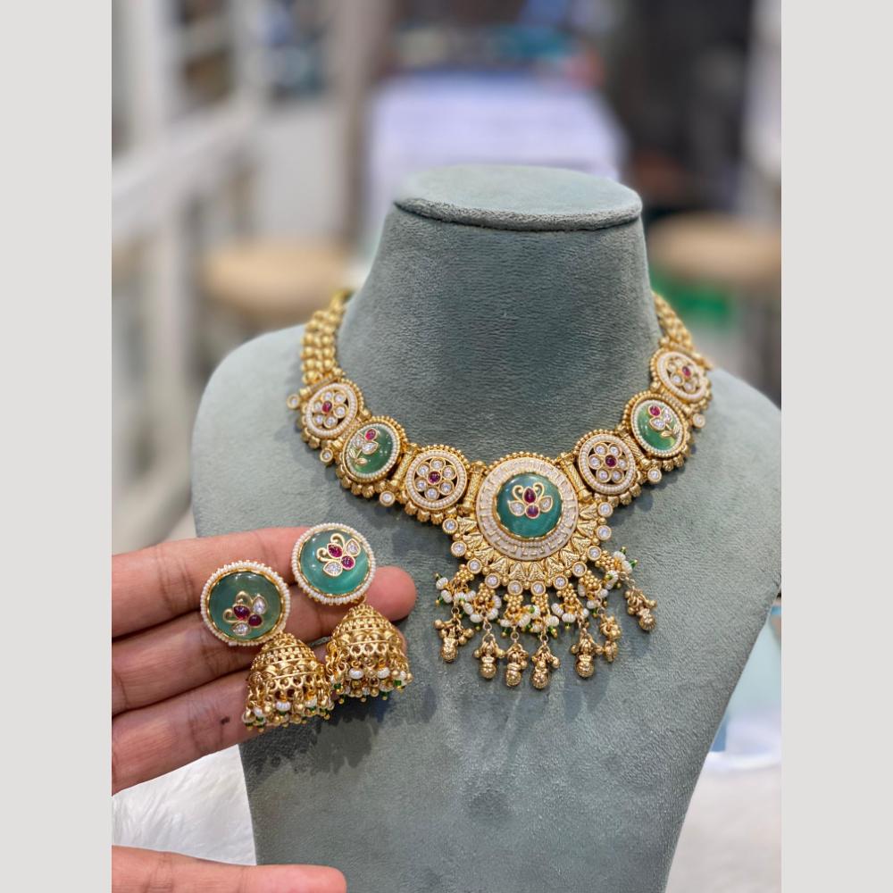 Hira Collections Royal Heritage Pota Stone & Kundan Designer Necklace Set for Weddings Celebrations