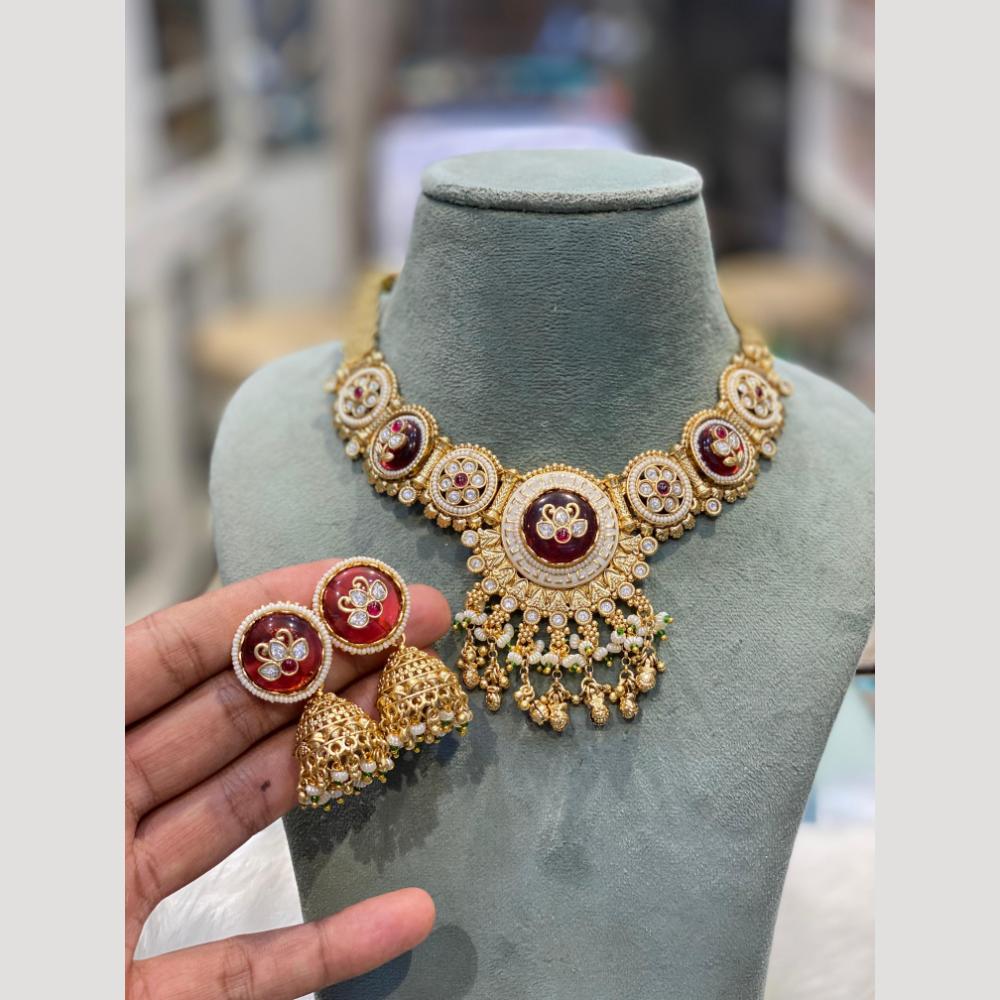 Hira Collections Royal Heritage Pota Stone & Kundan Designer Necklace Set for Weddings Celebrations