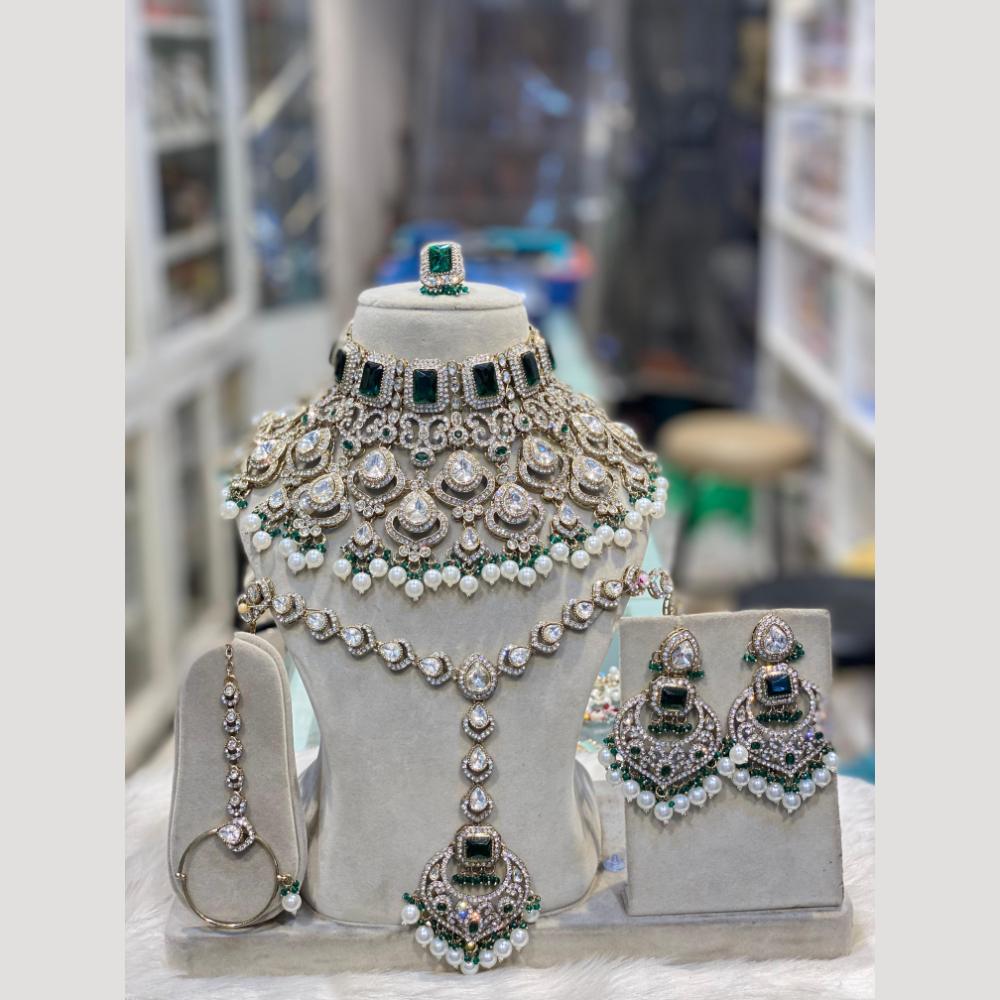 Hira Collections Dazzling Crystal & Beads Semi Bridal Necklace Set