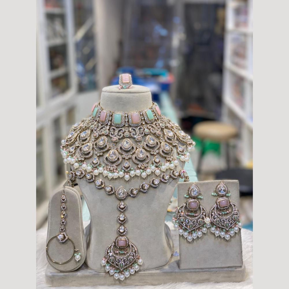 Hira Collections Dazzling Crystal & Beads Semi Bridal Necklace Set