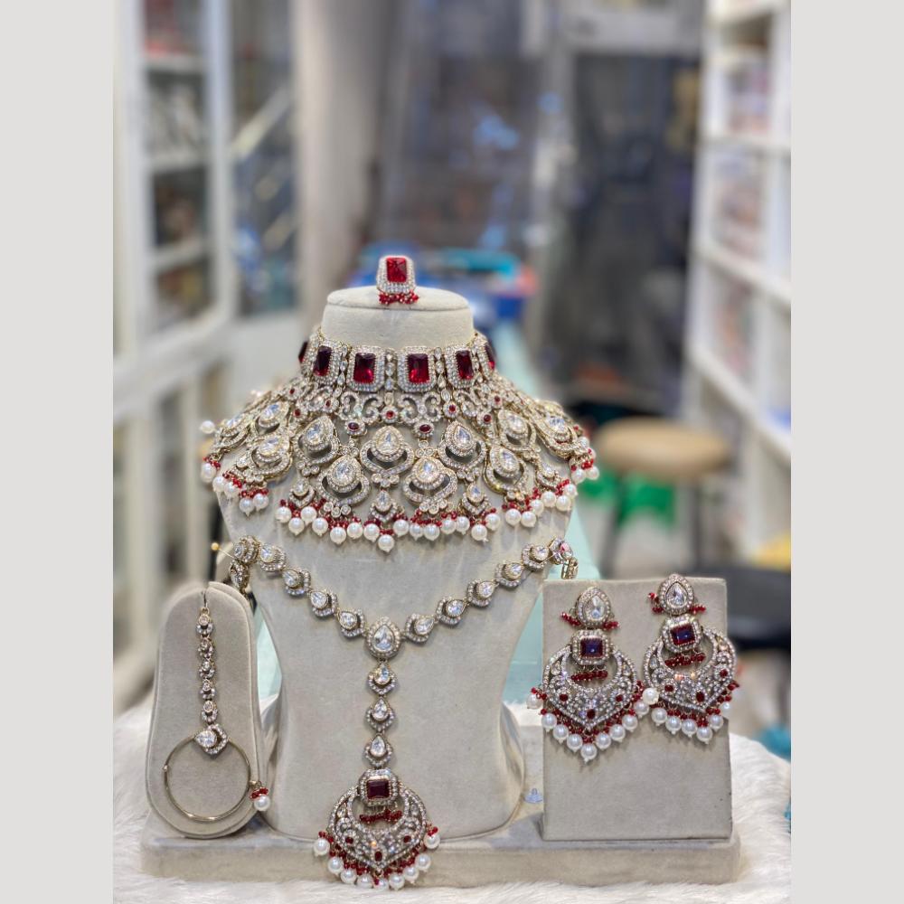 Hira Collections Dazzling Crystal & Beads Semi Bridal Necklace Set