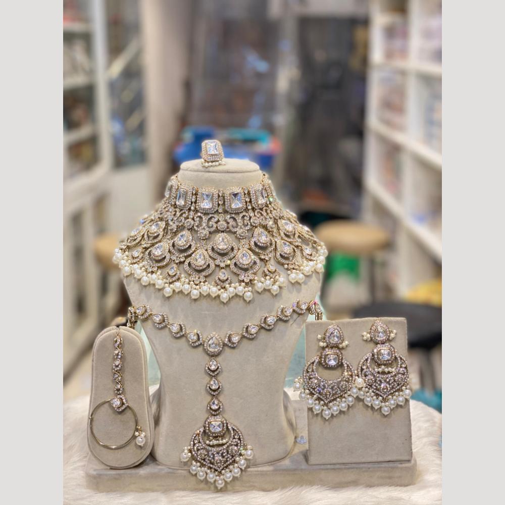 Hira Collections Dazzling Crystal & Beads Semi Bridal Necklace Set