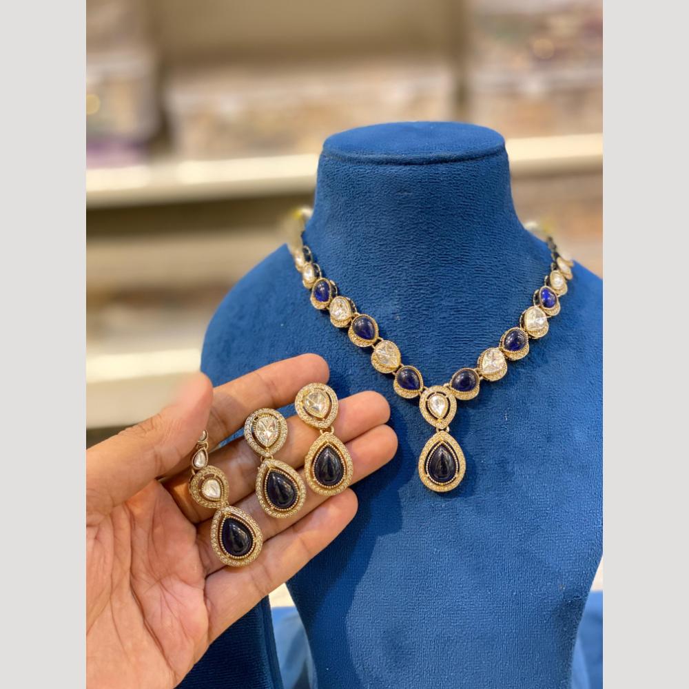 Hira Collections Antique Finish Pota Stone Necklace Set