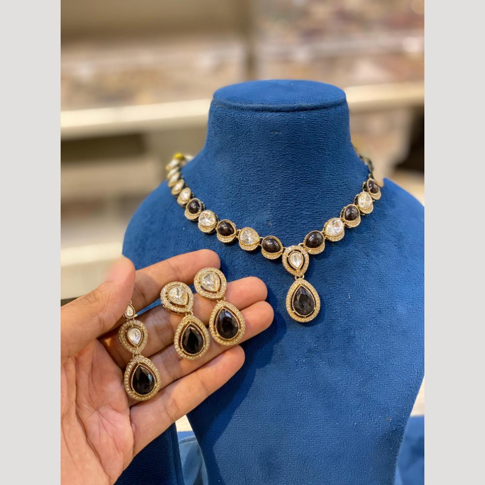 Hira Collections Antique Finish Pota Stone Necklace Set