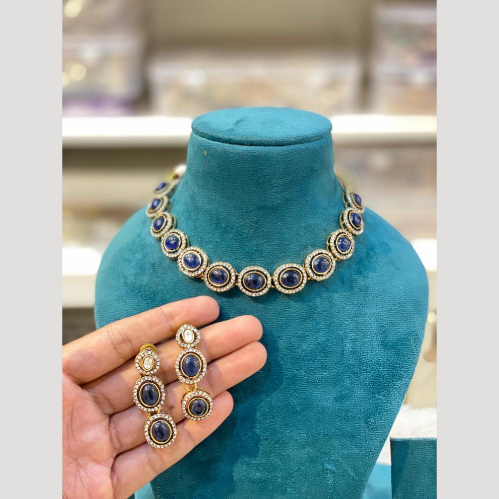 Hira Collections Antique Finish Pota Stone And Austrian Stone Necklace Set